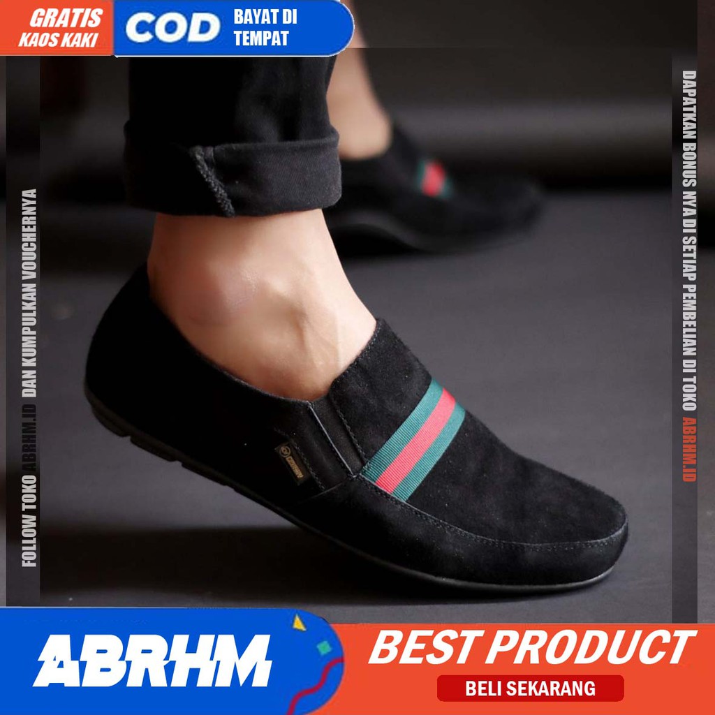 ABRHM x YOMI Sepatu Kasual Pria Sepatu Casual Pria Kantor Kerja Loafers Fashion Kulit Asli Suede Sepatu Slop Anti Slip Sepatu Semi Formal Kuliah Kondangan Gaya keren Kekinian Murah Terlaris