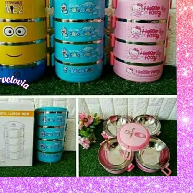 Rantang 4 Susun Karakter Hellokitty Doraemon Minion