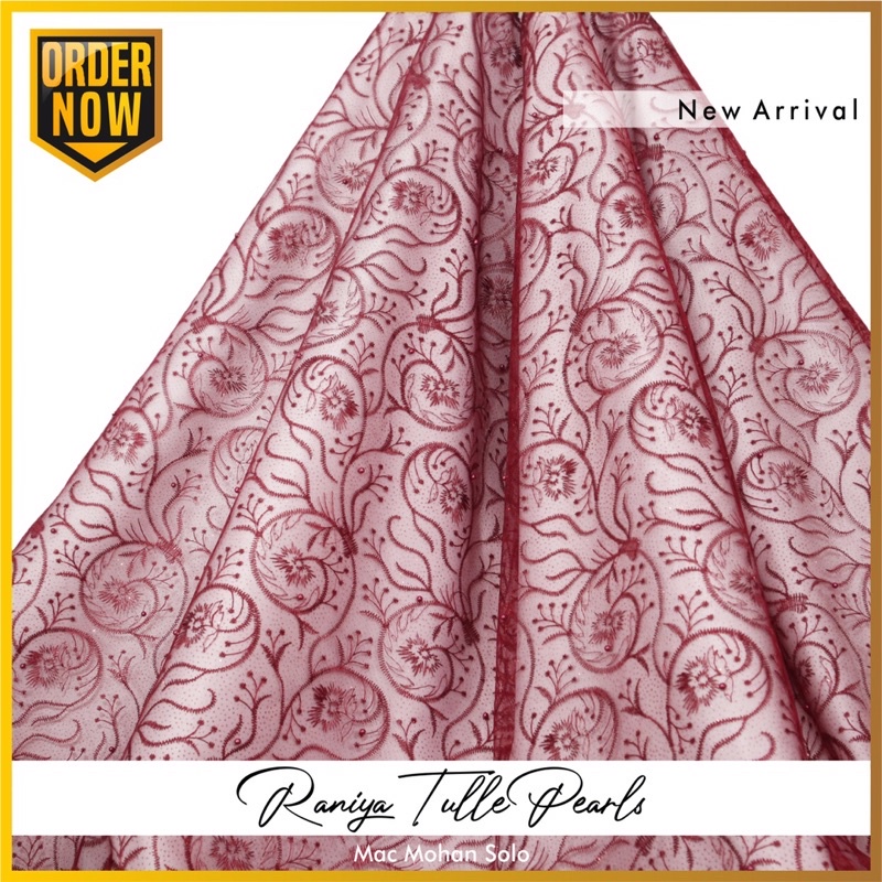 [NEW ARRIVAL] RANIYA TULLE PEARLS GLITTER TERBARU TILE MUTIARA GLITER MOTIF AKAR TERMURAH UNTUK KEBAYA DRESS SERAGAM BRIDESMAID AMONG TAMU PER 0.5M BY MACMOHAN