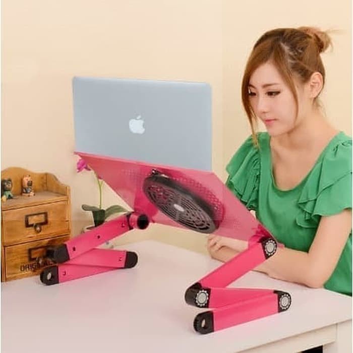 Meja Laptop Portable Aluminium with cooler big fan mousepad