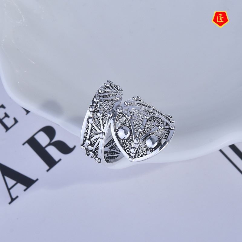 [Ready Stock]Creative Hollow Flower Ring S925 Vintage Silver