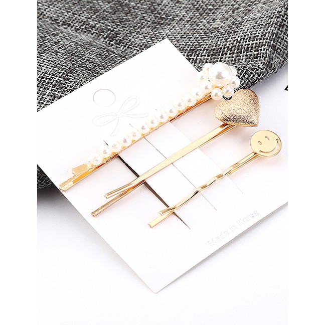 LRC Jepit Rambut Fashion Gold Smiley Love Small Pearl Hairpin Set Y61872