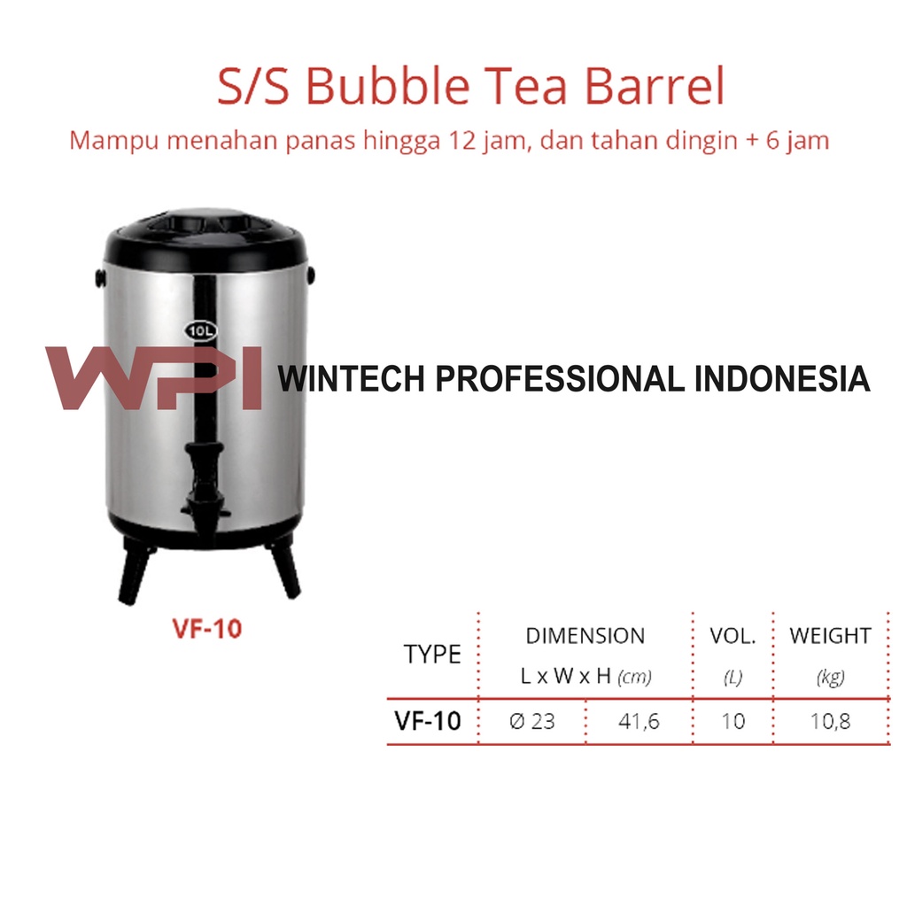 GETRA VF-10 SS BUBBLE TEA BARREL / WADAH PENAHAN DINGIN & HANGAT