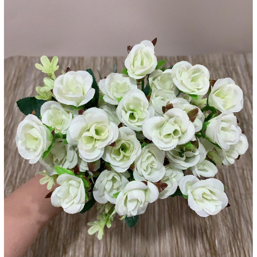 Bunga Artifisial Mini Rose x 15 Kepala Bunga Plastik Dekor Pelaminan M 79-4