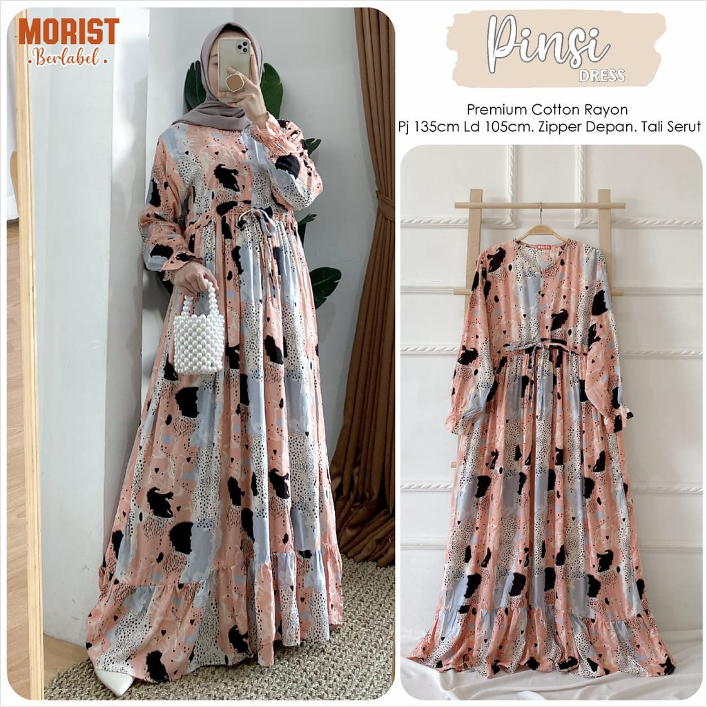 Pinsi Dress Gamis Jumbo Catton Rayon Produk Original Morist Berlabel LD 105cm Busui