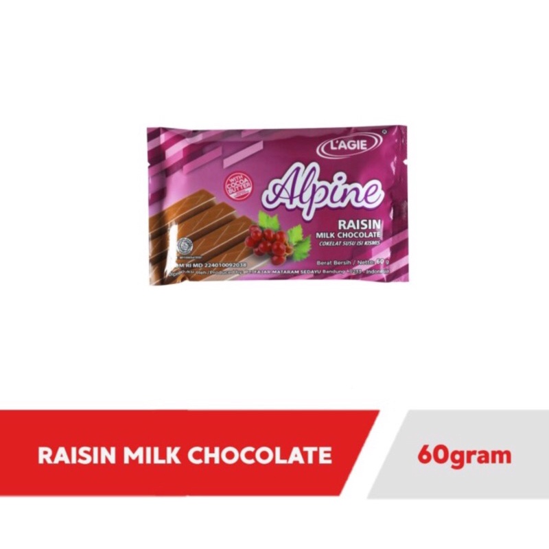 Lagie Alpine Raisin Milk Chocolate Cokelat Susu isi Kismis 60gr