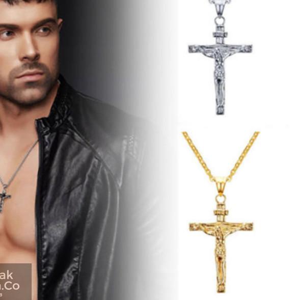 ☑ Kalung Salib Pria Titanium / Kalung Salib Titanium Pria / Kalung Pria - Gold ✯
