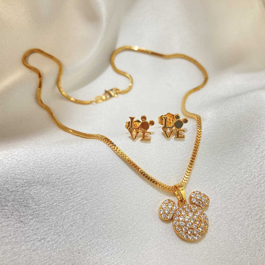 Set Kalung Anting Lapis Emas Permata Aksesoris Perhiasan Wanita