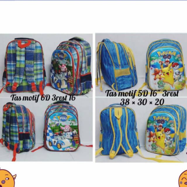 TAS RANSEL SEKOLAH TIMBUL KARAKTER TAS POLI TAS POKEMON