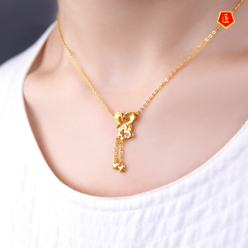 [Ready Stock]3D Gold Love of Butterfly Pendant Necklace European Coin Sandy Gold Jewelry