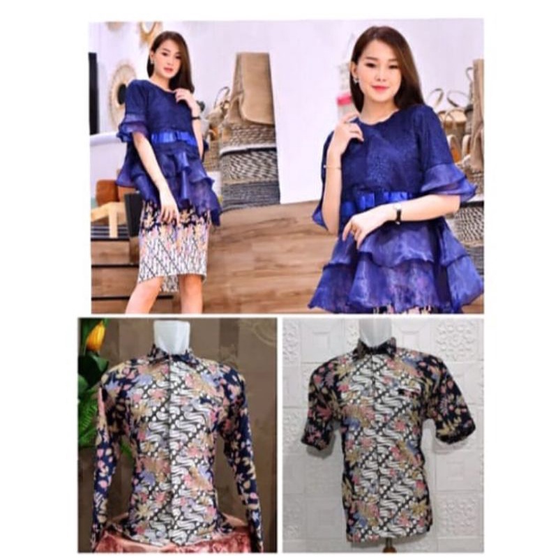 Couple Kebaya Lengan Pendek Marisa by Laura Batik - Navy