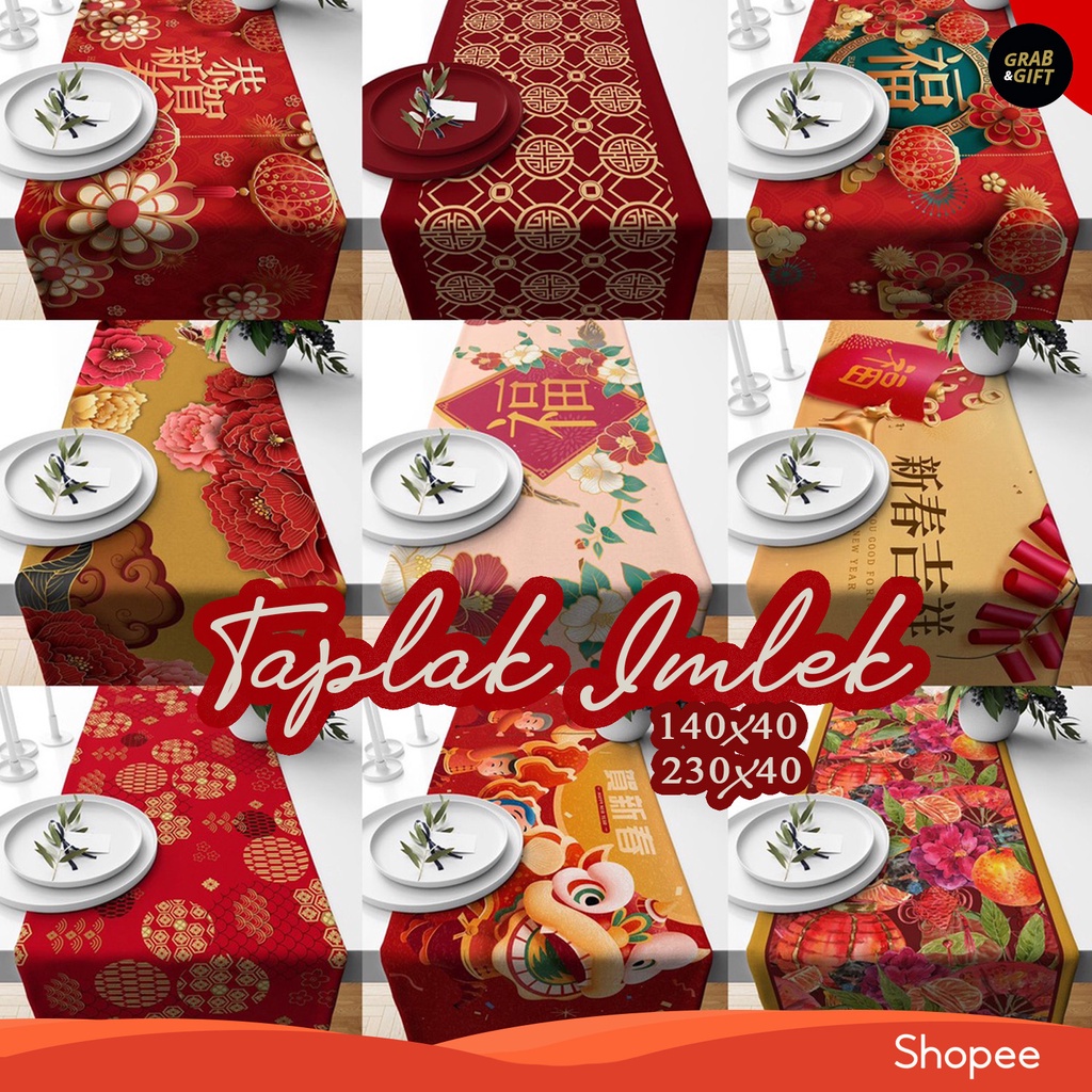 Table Runner Taplak Meja Chinese New Year CNY Imlek 140x40 cm dan 230x40 cm