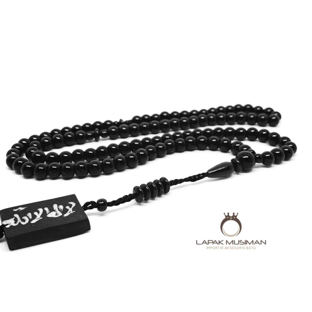 [Bayar di Tempat] Tasbih 99 Butir Batu Giok Hitam Onyx Motif Plat