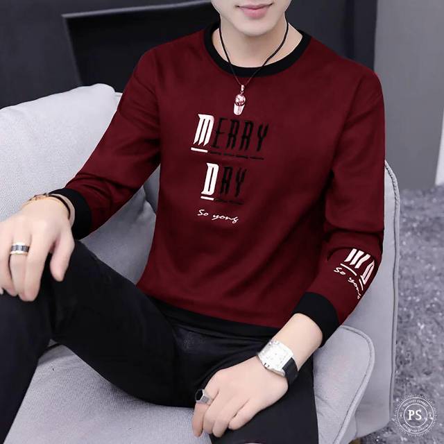 LUVfashion Kaos Model Sweater MerryDry Lengan Panjang (Pria) Motif Bordir