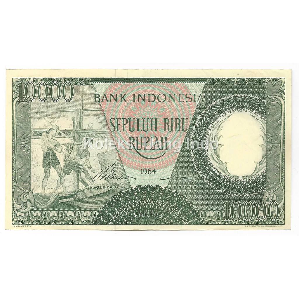 Uang Kuno 10000 Rupiah Pekerja Hijau 1964