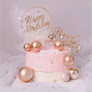 Jual Cake Topper Bulat Bola Emas Dan Silver Merah Per Pcs Dekorasi Tart Hiasan Topper Cake Happy