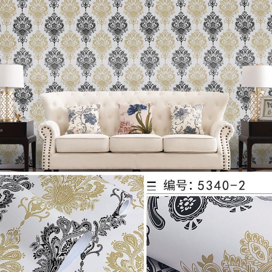 WALLPAPER DINDING Motif BATIK HITAM GOLD MOTIF BARU