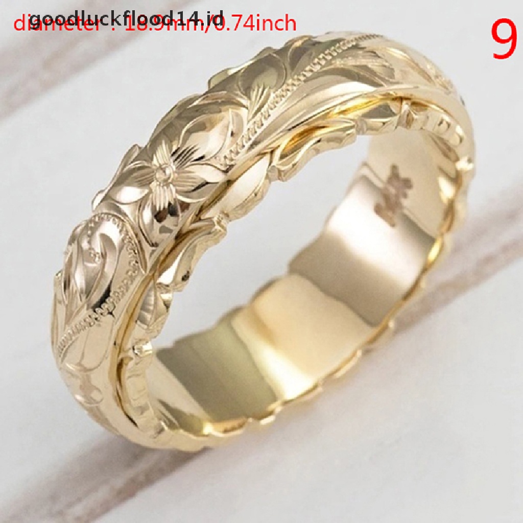 [OOID] Exquisite Womens 14k Gold Ring Hang Engraved Flower Ring Anniversary Gifts ID