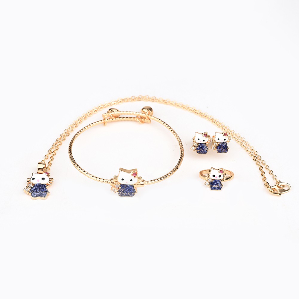 set perhiasan anak titanium kalung anti karat gelang wanita anting korea fashion cincin paket aksesoris wanita murah D489