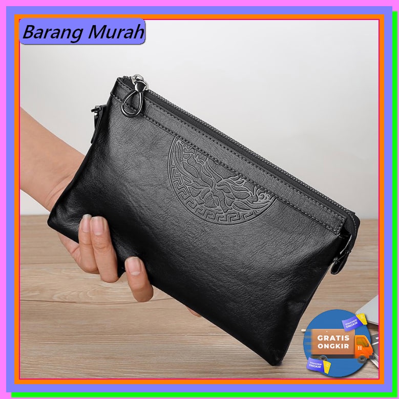 Pouch Pria Coach Emboss Hitam Kulit Asli Premium Branded Premium  LG913 Tas Tangan Kulit Handbag Pr