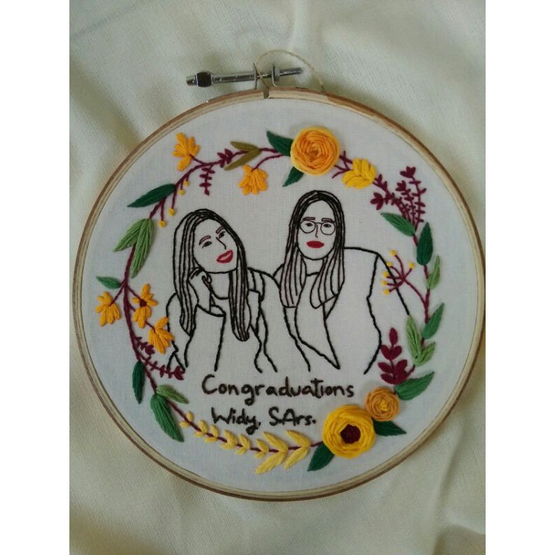 Custom Embroidery Hoop Art/kado wisuda/kado pernikahan/giftbox/kado unik