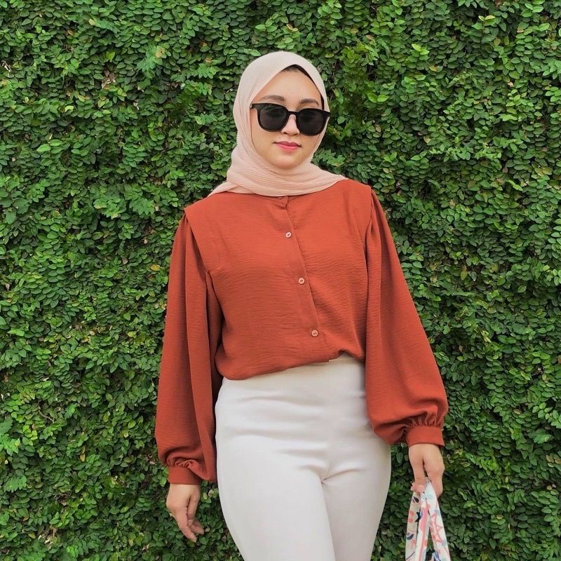 Aisa Blouse Crinkle Premium Kemeja Formal Kerja / Crinkle Blouse Shanghai / Kemeja Kancing Cricle