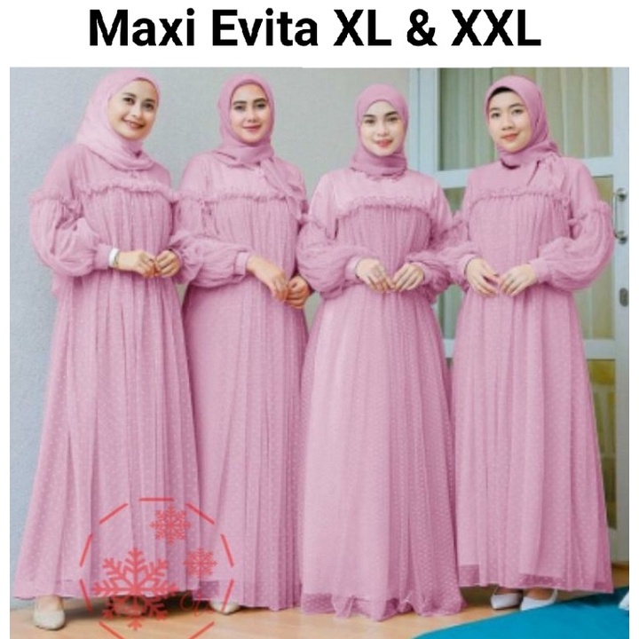 Gamis Perempuan Dewasa Terbaru Maxi Evita Matt Moscrepe+TilleDot Ukuran Jumbo Model Kekinian Good qualty premium