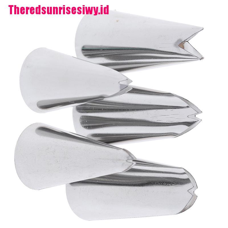 Set 5pcs Ujung Mulut Pipa Icing Desain Dedaunan Bahan Stainless Steel Untuk Dekorasi Kue