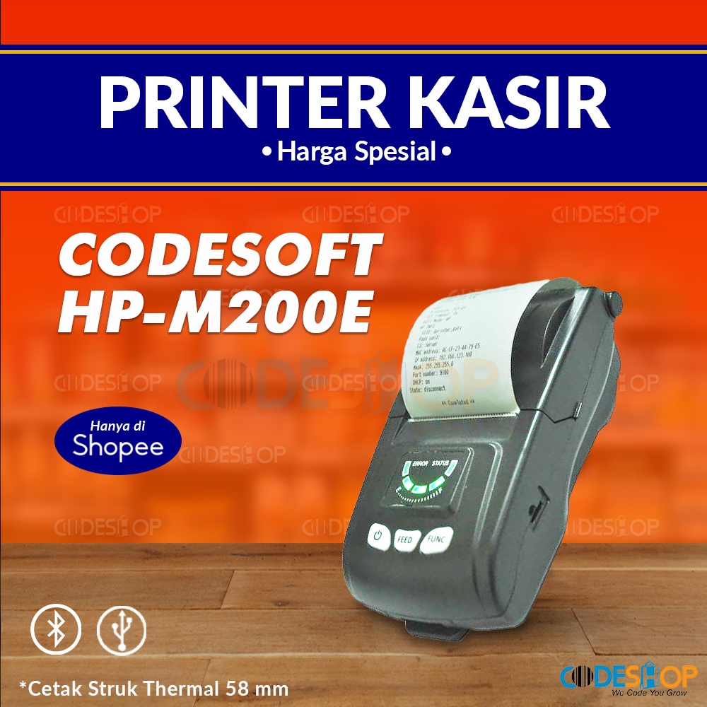 Printer Thermal Codesoft HPM-200E Mini Printer Cetak Struk 58mm USB + Bluetooth
