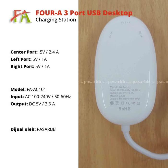 FOUR-A 3 Port USB Hub Charger Fast Charging universal