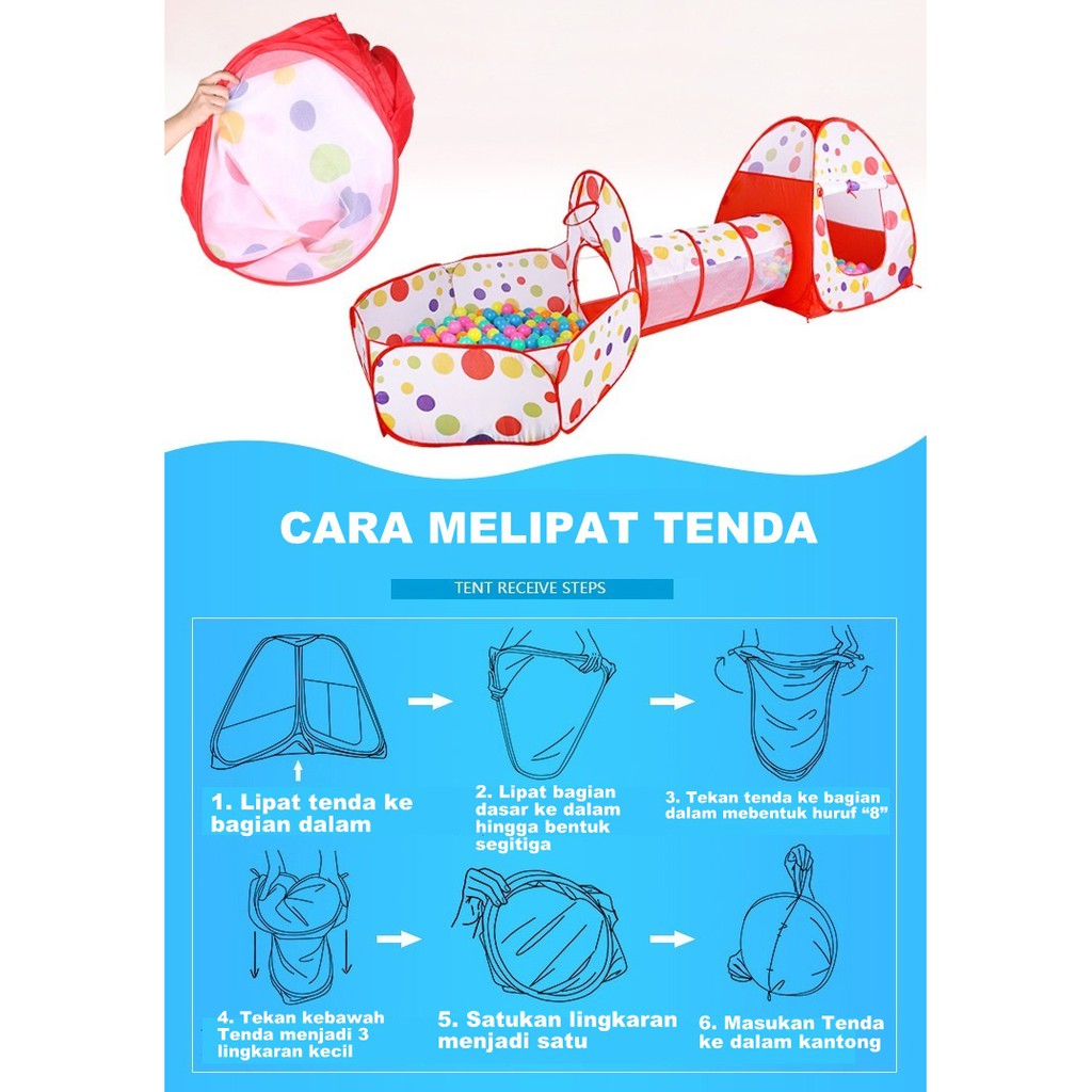 Mainan Tenda Anak Terowongan 4 in 1 + Kolam + Ring Basket Mainan Keranjang Mandi Bola Anak