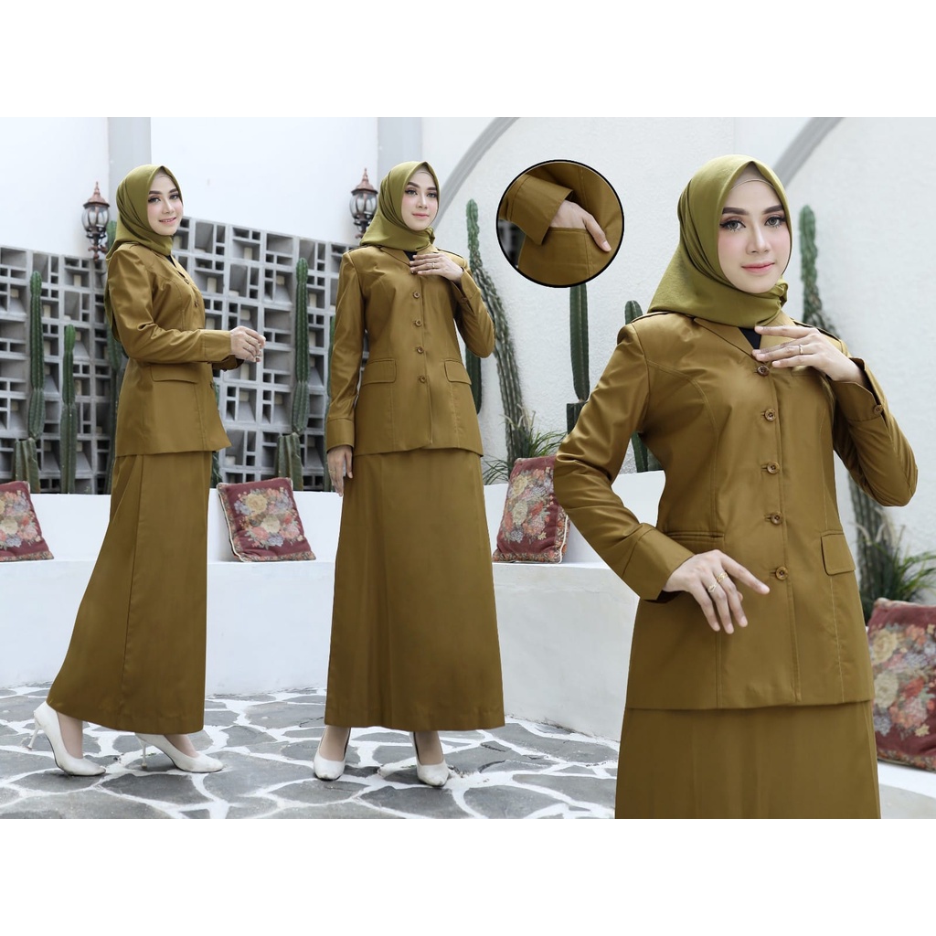 seragam Dinas Wanita Pemda Tua Set Rok A Blazer Pemda Khaki Stelan Rok A Seragam PNS Pemda Baju Pemd
