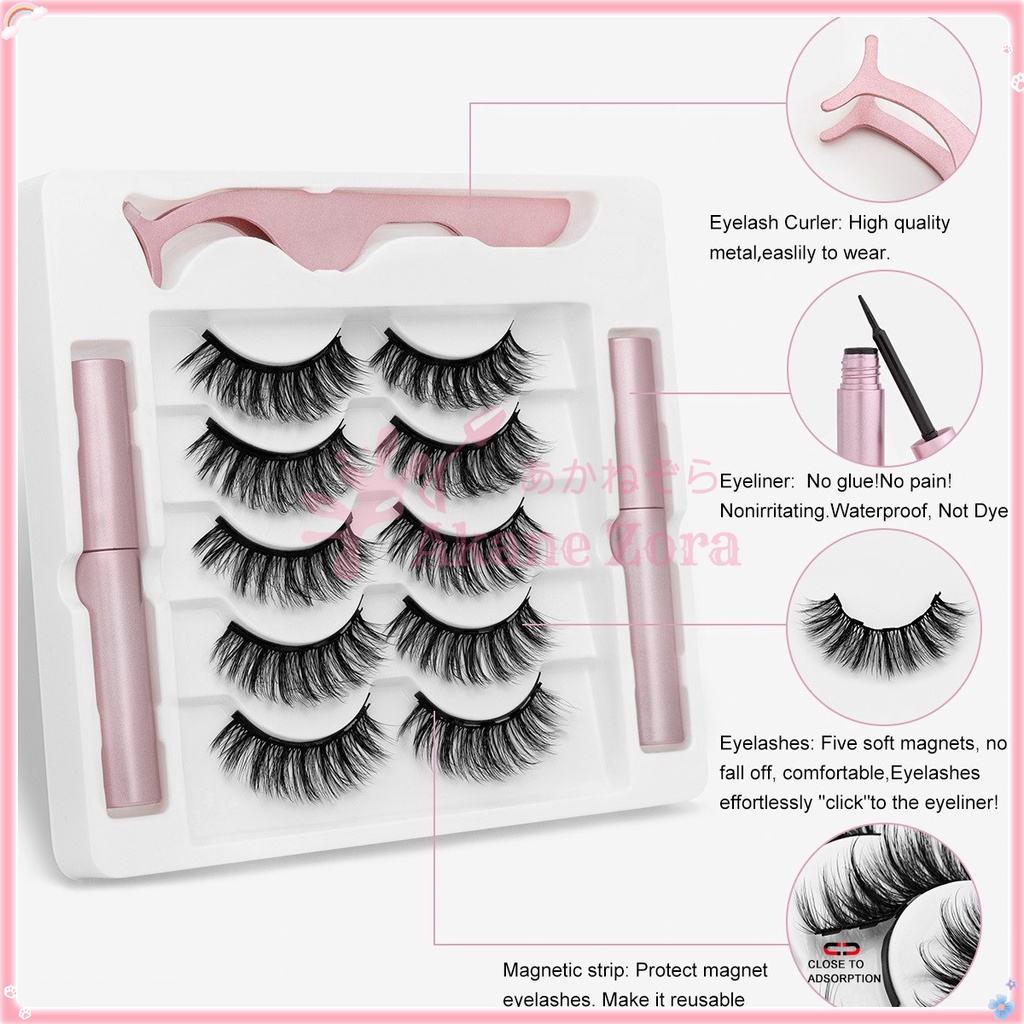 Akane Zora Bulu Mata Palsu Natural Magnet/ 3D Bulu Mata Palsu Tidak Perlu Lem Bulu Mata/ Bulu Mata Eyelash Extension 3D Paketan Set Tebal 5 Pasang Premium/ Magnetik Eyeliner Bulu Mata Eyelash Magnetic Natural