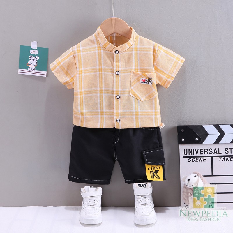 SETELAN BAJU KEMEJA KOTAK KOTAK ANAK BAYI LAKI LAKI BAHAN KATUN