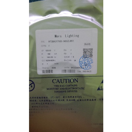 led 2835 9v 1w 100Ma 6700k max 120ma RT series (Mers lighting)