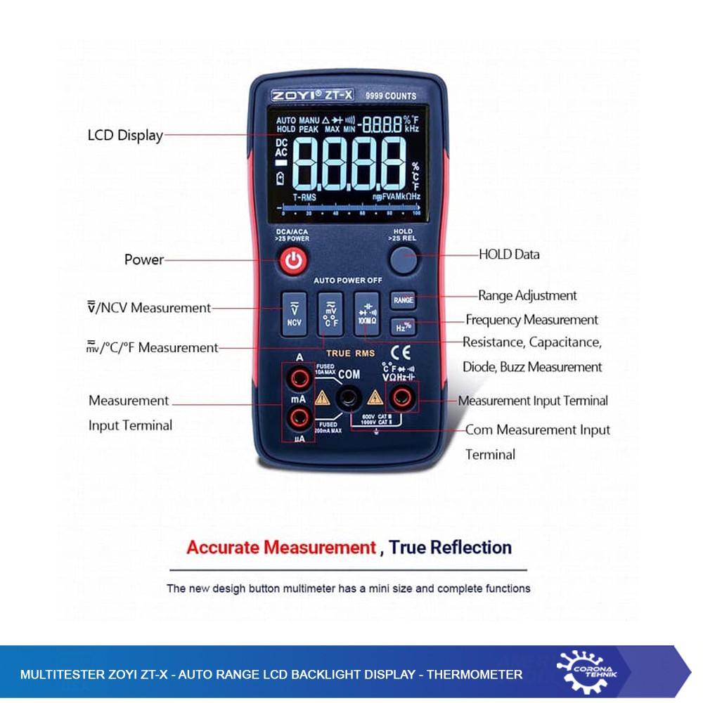 Multitester Zoyi ZT-X - Auto Range LCD Backlight Display - Thermometer
