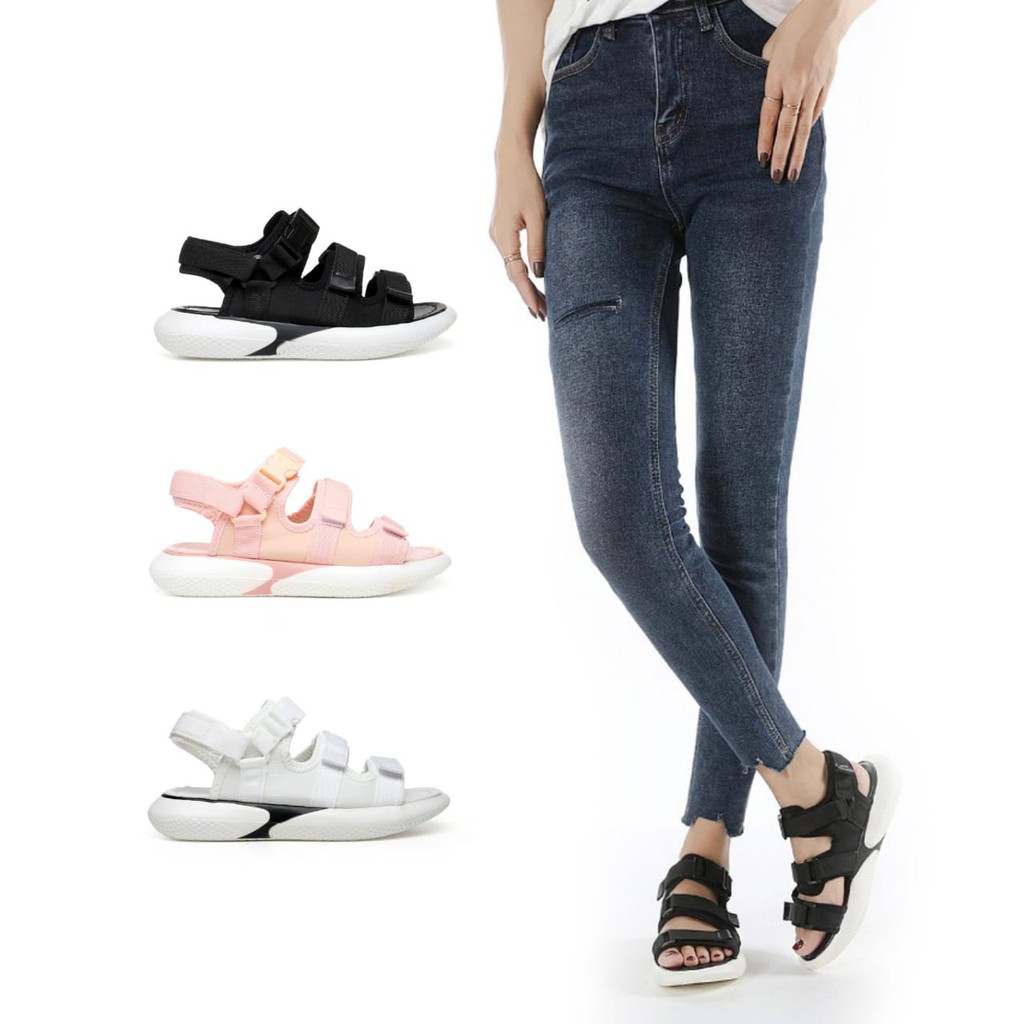 SEPATU SNEAKER KOREA - PVN Sandal Tali Wanita Hitam Putih Pink 217