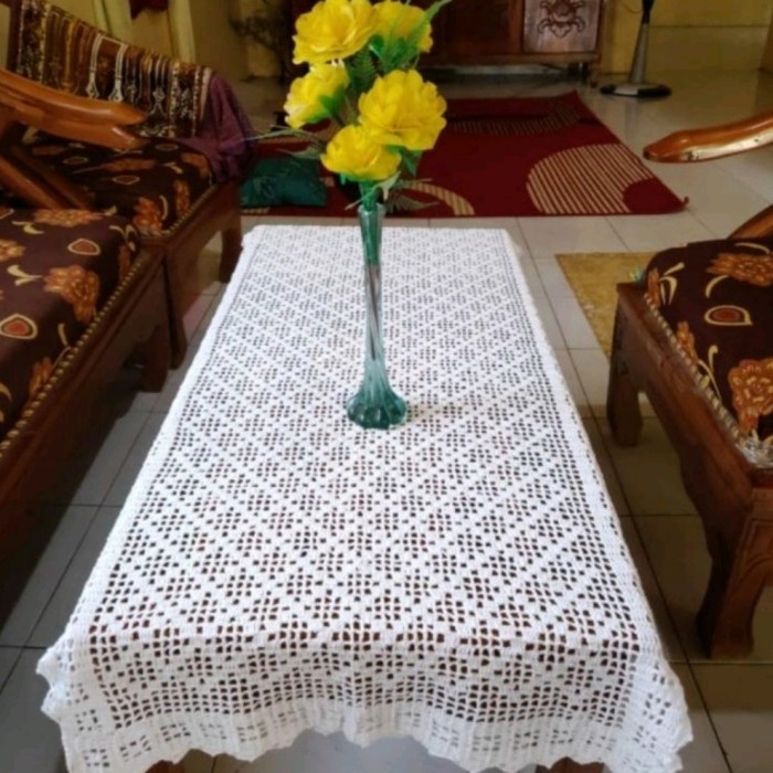 Taplak Meja - Taplak Meja Tamu Rajutan Handmade Putih 150X40