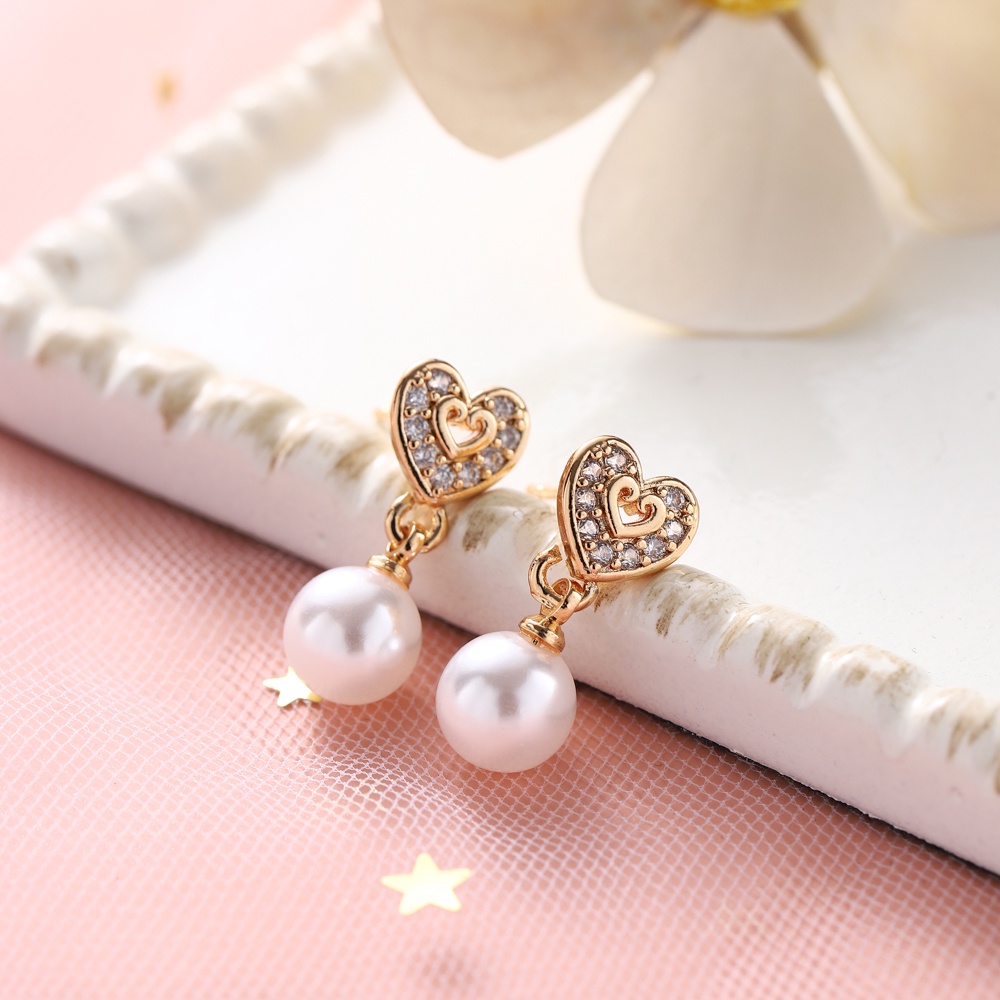 D.G.C Berlian Mutiara Penuh Berlian Anting Pejantan Wanita  Stainless Steel Fashion Rose Gold D294