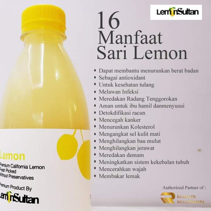 LEMON SULTAN (Paket HEMAT isi 3 botol) ORIGINAL 100% Pure California Lemon / sari lemon asli 100%