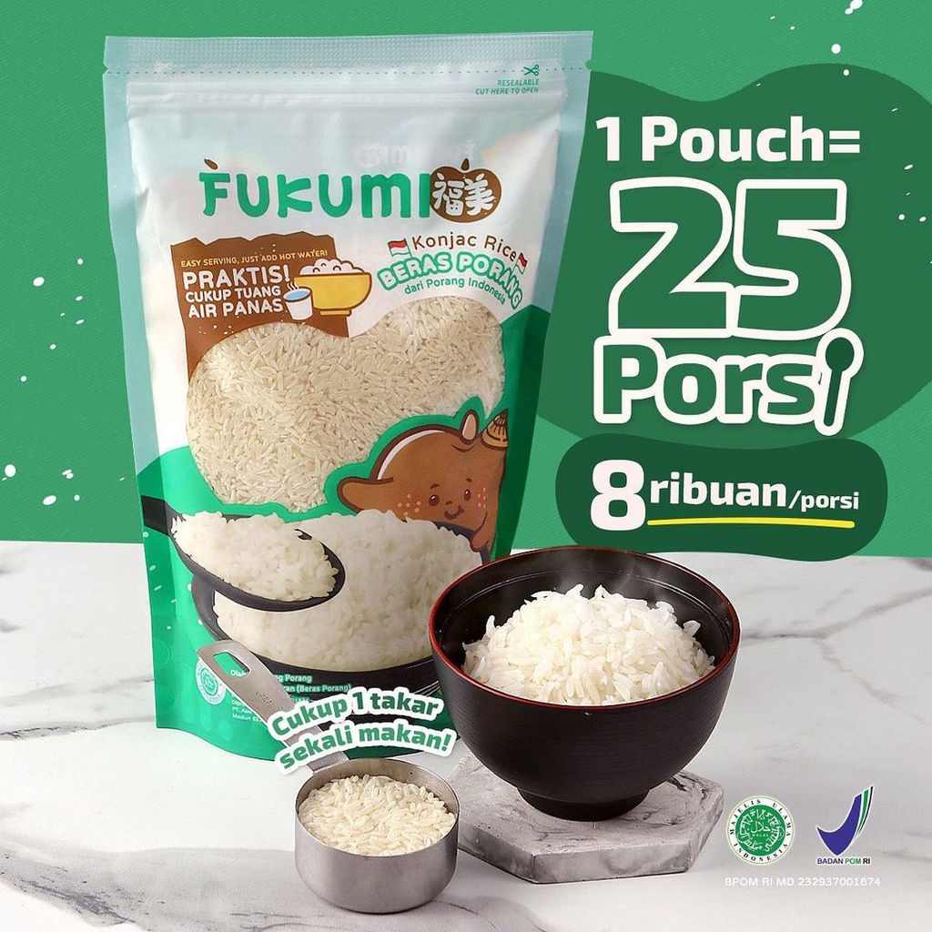 FUKUMI BERAS PORANG POUCH 1KG - Fukumi Shirataki Beras Konjac Rice Diet Pouch 1 Kg