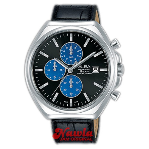 Alba Quartz AM3483X1 Chronograph Black Leather - Jam Tangan Pria AM3483