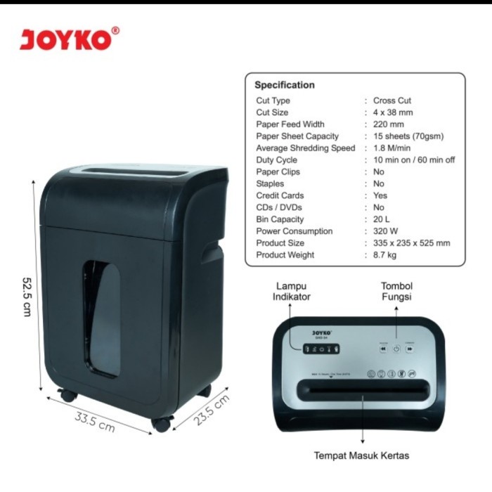 

JOYKO SHD-04 Cross Cut Paper Shredder / Mesin Penghancur Kertas SHD04