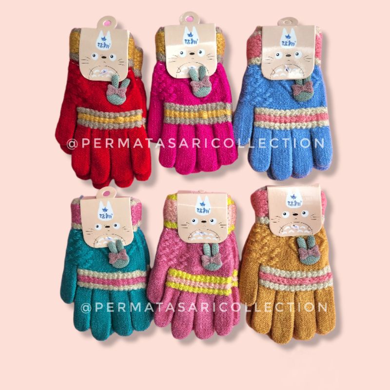 Sarung Tangan Wanita Perempuan Anak Bayi Balita Motif Warna Rajut Woll Gloves Cuaca Dingin Ukuran Standar Import Wol Kelinci Rabbit TK SD Model 4