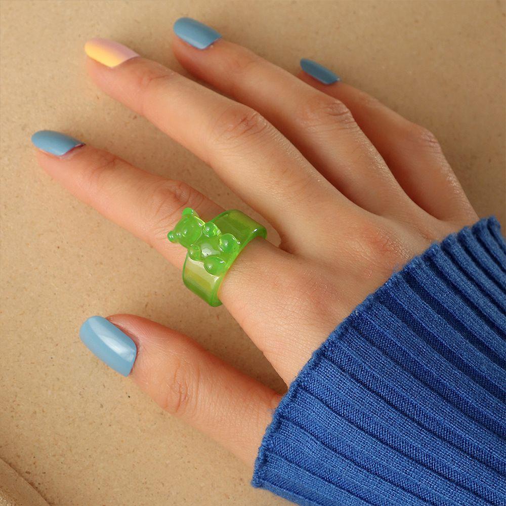 Mxbeauty Cincin Resin Lucu Geometris Warna Permen Beruang Bulat Gadis Gaya Korea Rings
