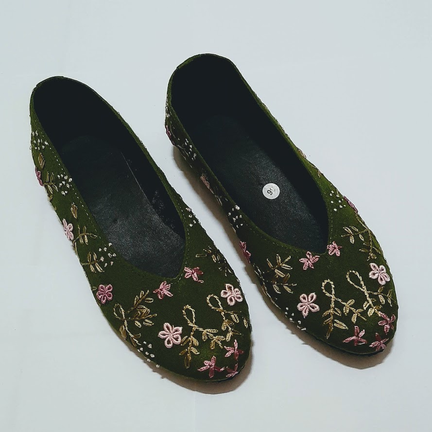 etnik fashion sepatu wanita flat slip on sulam hijau pupus