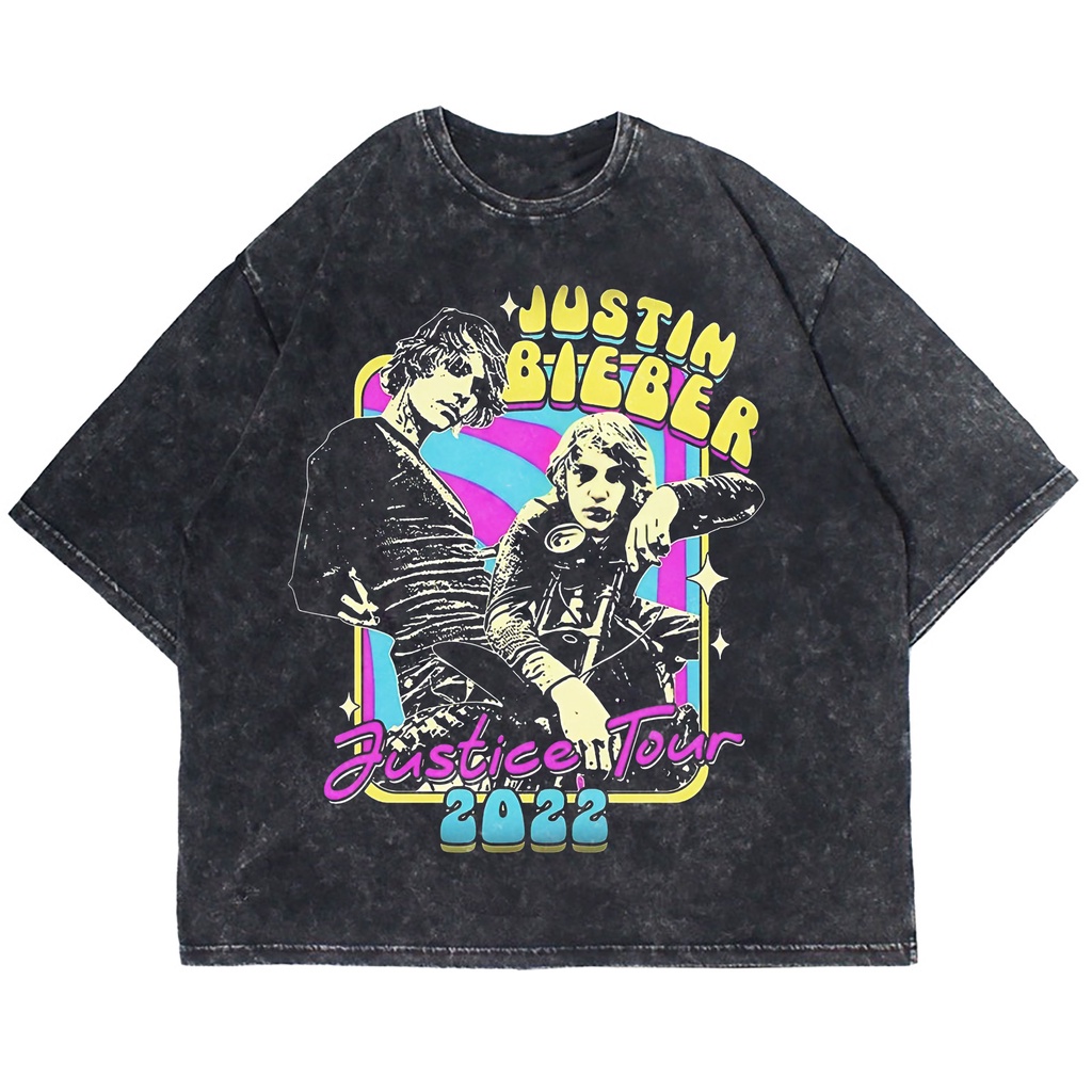 KAOS OVERSIZE JUSTIN BIEBER JUSTICE TOUR WASHING VINTAGE TEE ( WASHING T-SHIRT )