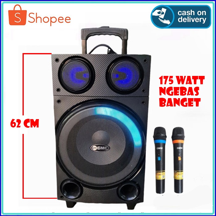 Speaker Aktif Portable GMC 897L Bluetooth Aux Radio Super Bass 175W BONUS 2 MIC