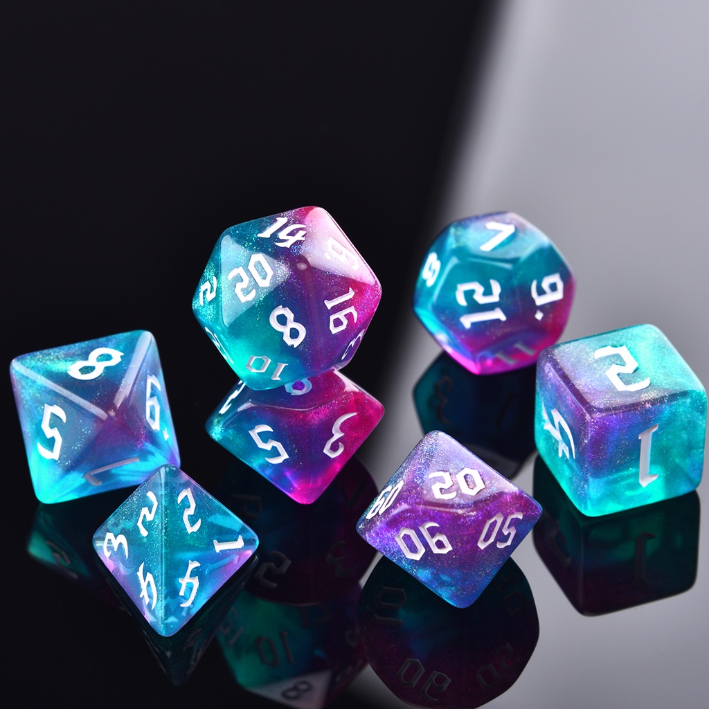 7pcs Dadu Polyhedral RPG Bahan Akrilik Multi Warna Untuk Permainan Konsentrat