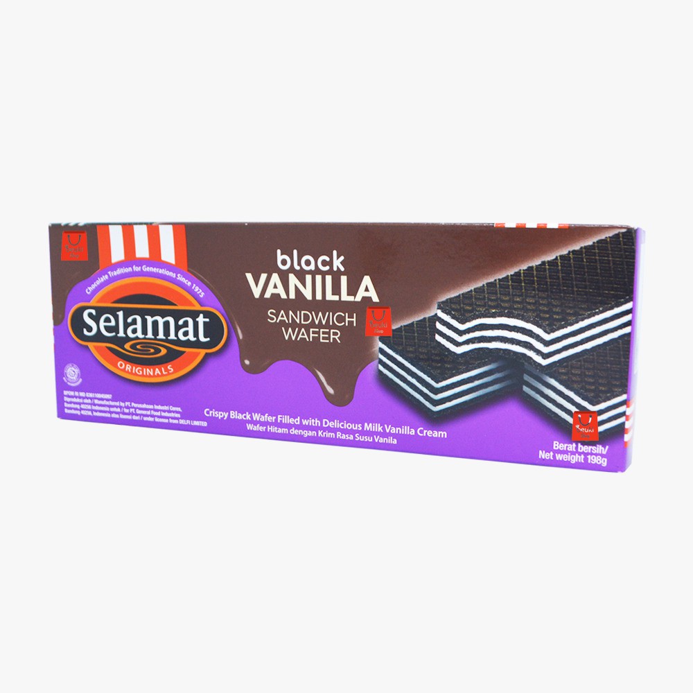 

Selamat Sandwich Wafer Black Vanilla Biskuit Crispy Isi Krim Vanilla Kemasan Box - 198gr